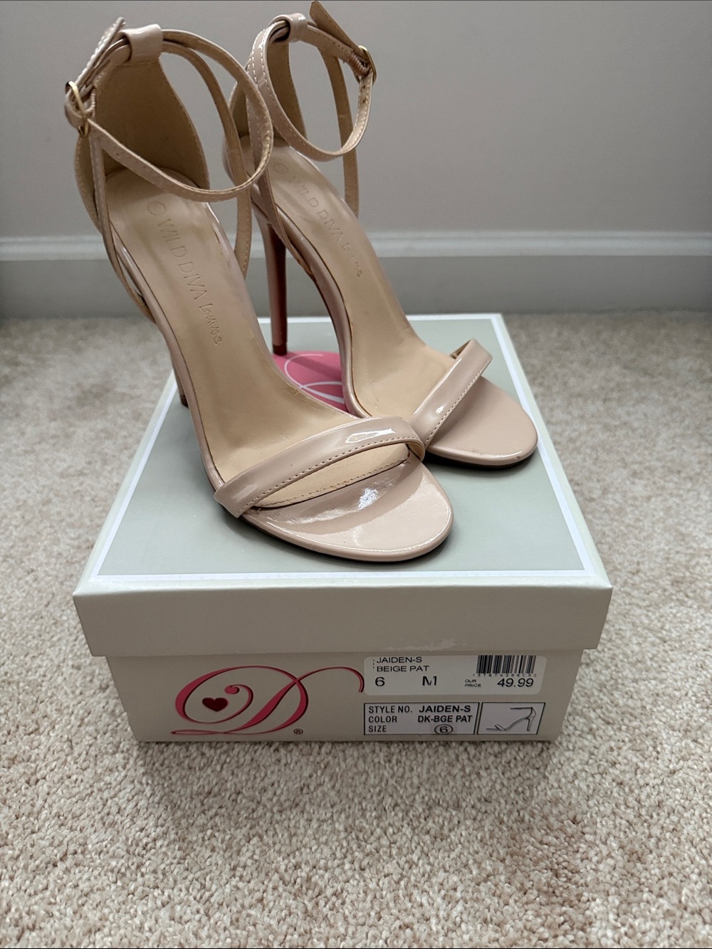 Delicious Nude Patent Ankle-Strap Stiletto Sandals